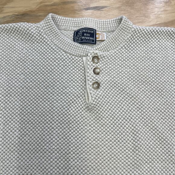 Vintage Peconic Bay Traders Waffle Knit Sweater Large Beige Fisherman Grandpa - Picture 7 of 13